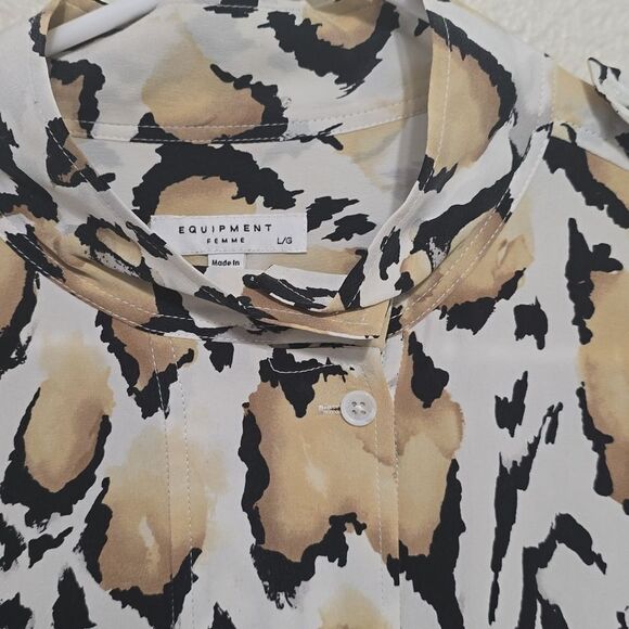 Equipment Leopard Print Dress - Black, White, Tan - Picture 2 of 8